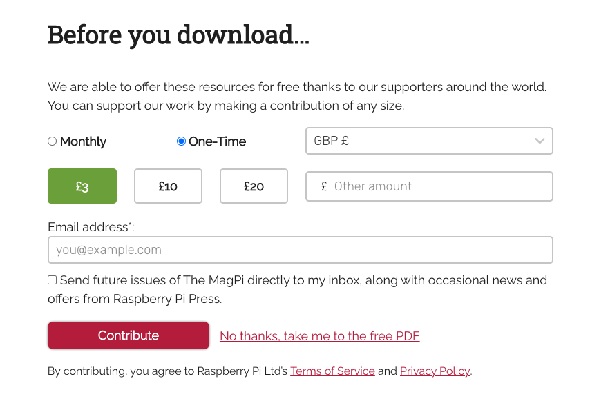 The MagPi Magazine donation page
