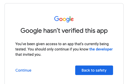Application not verified warning