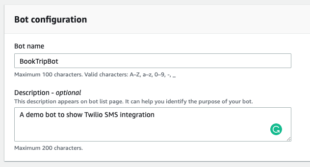 Create an SMS chatbot using Amazon Lex and Twilio SMS - image 2